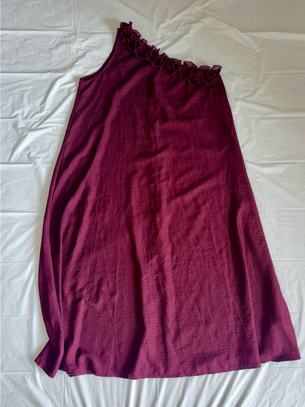 SHEIN Burgundy One-Shoulder Ruffle Maxi Dress